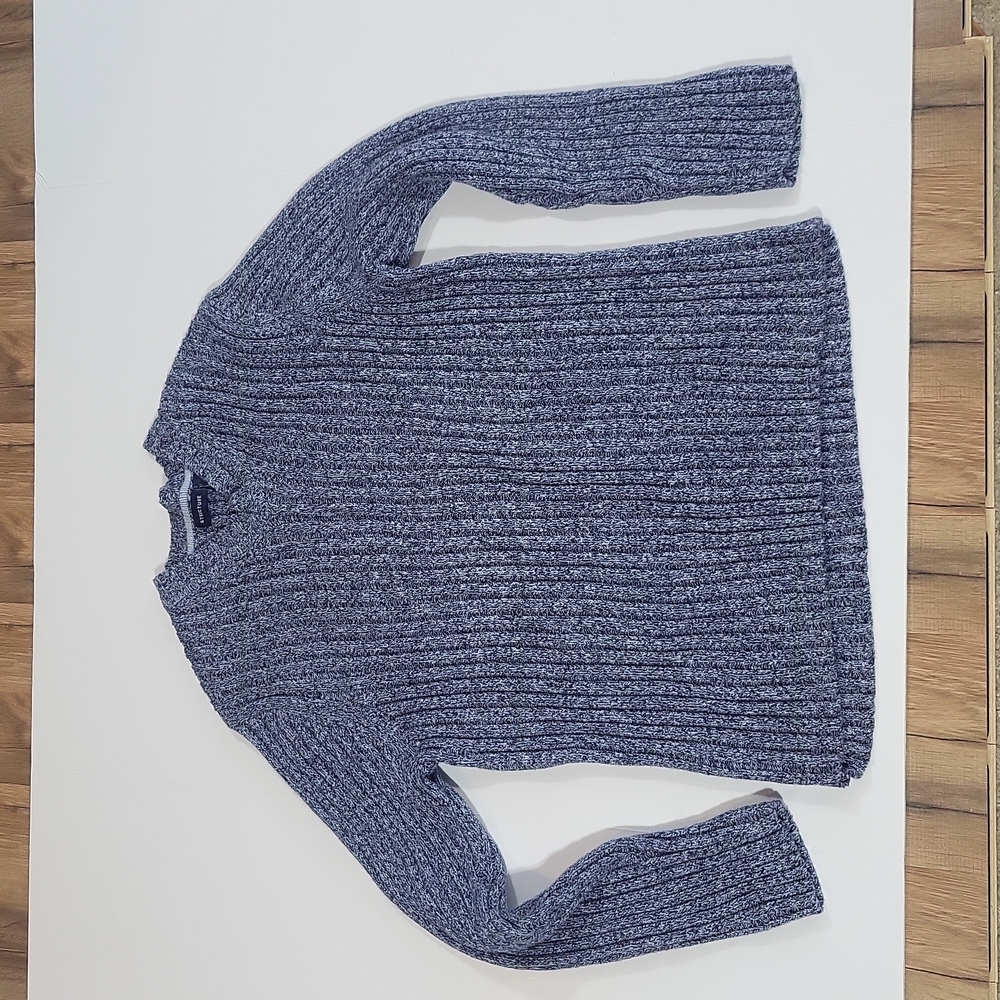 VINTAGE STRUCTURE 100% Cotton 2 Tone Blue V-Neck Sweater